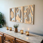 qmmp Modern Wooden Wall Sculptures - Set of 3 - Home Decor Accent - Large Wall Art for Living Room, Bedroom, Office - Easy Installation (Oak, Medium - Abstract Shapes) by qmmp