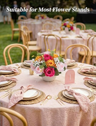BLOSMON Fake Flower Centerpieces for Home Tables: 2 Pcs, Pink and Orange - Image 3