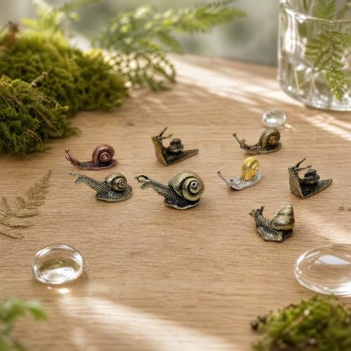 8pcs Brass & Alloy Snail Statue mini Ornaments Retro、Antique Whimsical Cottagecore Decor, Brass Decor for Living Room、Desk and Bookshelf Figurines, Outdoor Garden Landscaping - Image 2
