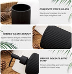 Black Bathroom Accessories Set, 3.5 Gal Trash Can with Press-Top Lid, Glass Bathroom Set, Soap Dispenser, Toothbrush Holder, Tumbler, Qtip Holders, Vintage Bathroom Sink Set Cute Bathroom Decor - Image 6