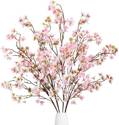 Sggvecsy Artificial Cherry Blossom Flowers 4 Pcs Faux Cherry Blossom Stems Faux Silk Cherry Blossom Branches 41’’ Fake Flowers Long Stems for Vase Arrangements Home Wedding Table Decor (Pink) by Sggvecsy