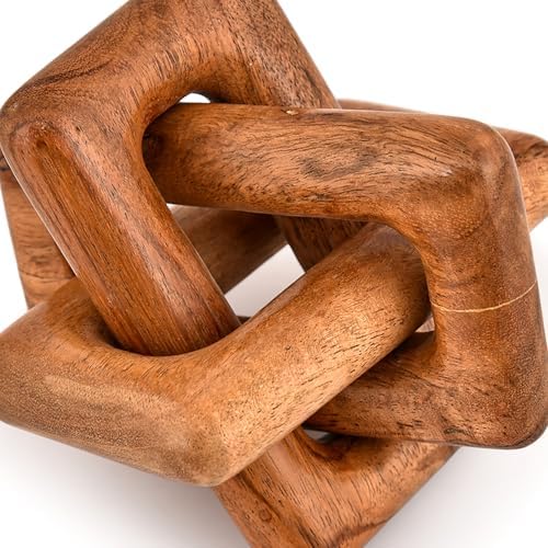 Statue 3 Link Wood Chain Link for Home Decor,Brown Wood Knot Coffee Table Decor, Country Chain Knot Decor,Mom Gifts (5" X 5" X 5") - Image 3