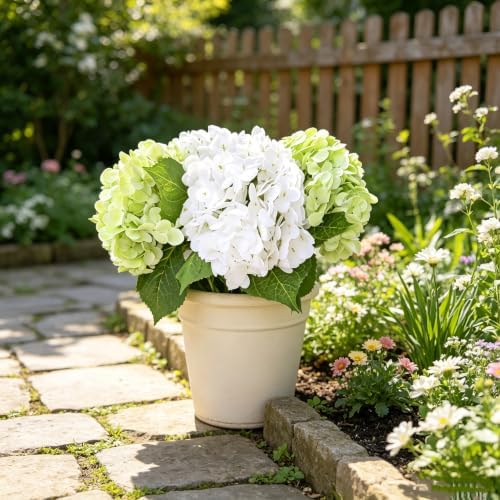 4PCS Green Hydrangea Artificial Flowers, Latex UV Resistant Fake Flowers - Image 6