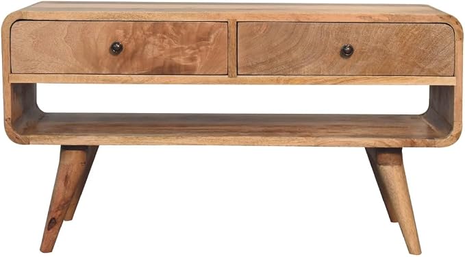 Reverse Curve Oak ish Media Unit by Unknown
