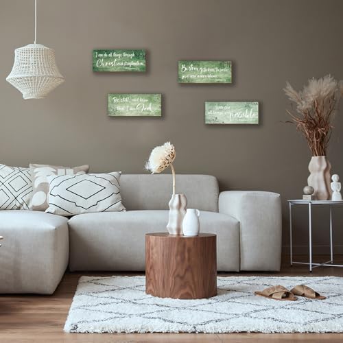ZONWUTHY 4 Pieces Bible Verses Wall Decor Green Bathroom Decor Christian Signs Religious for Home Motivational Prayer Wall Art for Living Room Office Bedroom Bathroom(Green,10x4) - Image 5