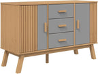 Grey and Brown Sideboard with 3 Drawers and 2 Cabinets Solid Pine Wood - Image 2