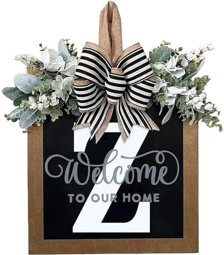Last Name Front Porch Decor, Welcome Sign Wreath, Outdoor Decorations, 26 Letter Hanging for Door, Spring Wreaths for All Seasons Monogram (Z) by ELEFOCUS