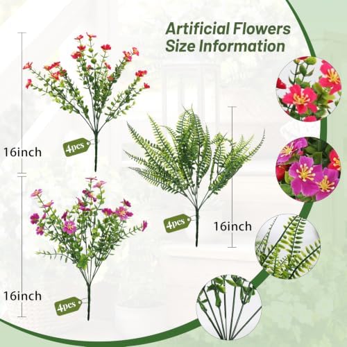 RECUTMS Artificial Flowers for Outdoors,Rose Purple Fake Flowers Plants - Image 2