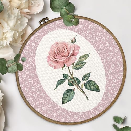 dvhdajed Coquette Pink Rose Round Wall Art Decor, Preppy Floral Framed Canvas Art, Pink Rose Nursery Round Wall Hanging Decor for Girl Room Bedroom Living Room Bathroom, 10x10 Inch - Image 4