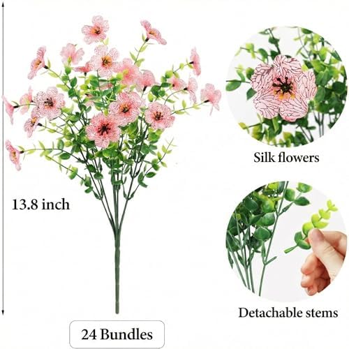 ATTGREAT Artificial Flowers for Outdoors UV Resistant, 24 Bundles(Pink) - Image 3