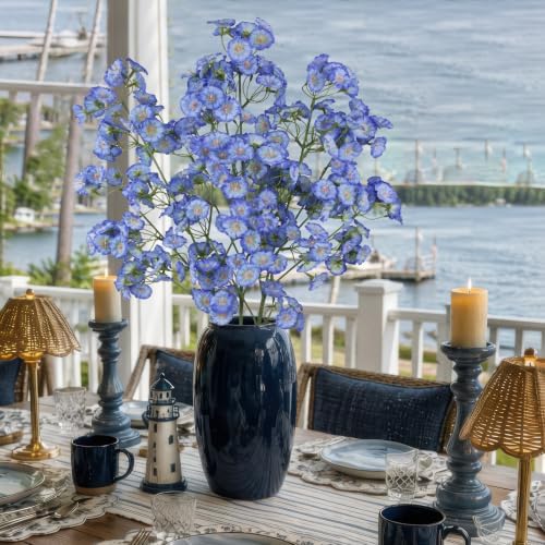 3 Pcs Artificial Wildflowers Dark Blue Long Stem Faux Silk Flowers for Vase - Image 4