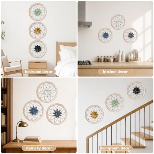Paquesta 3 Piece Round Farmhouse Wall Decor with 6 Piece Interchangeable Flowers 15.75'' Medallion Wood & Metal Rustic Wall Art for Living Room Bedroom Kitchen Bathroom Dining Room Home Decorations (large black wheel) - Image 5