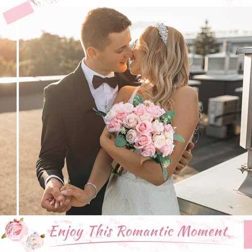 Zeyune 12 Bunches Wedding Bridesmaids Bouquets 144 Heads 7 Inch Artificial Rose Bouquets Silk Fake Flower Bulk with Stems for Proposal Anniversary Bridal Shower Home Party Decor(Champagne) - Image 4
