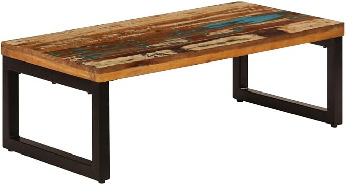 Rustic Multicolor Coffee Table, Solid Reclaimed Wood, Sturdy Steel Legs - Image 9
