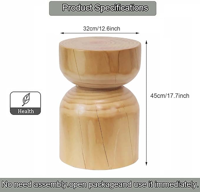 Solid Wood Stool & Sofa Side Table, Rustic Hourglass Wabi-Sabi Accent Coffee - Image 2
