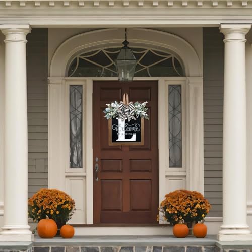 Ultra Large 14'' Last Name All Year Round Front Door Wreath with 26 Initial Letter Welcome Sign All Seasons Eucalyptus Garland and Bow Wreaths for Front Door Porch Farmhouse Decoration (L) - Image 6