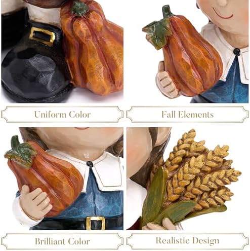 Valery Madelyn Fall Decorations for Home, 2 Pcs Fall Decor for Table Indoor Outdoor, Resin Thanksgiving Decorations Garden Pumpkins Pilgrim Figurines for Autumn Harvest Porch Tiered Tray, 5" - Image 5