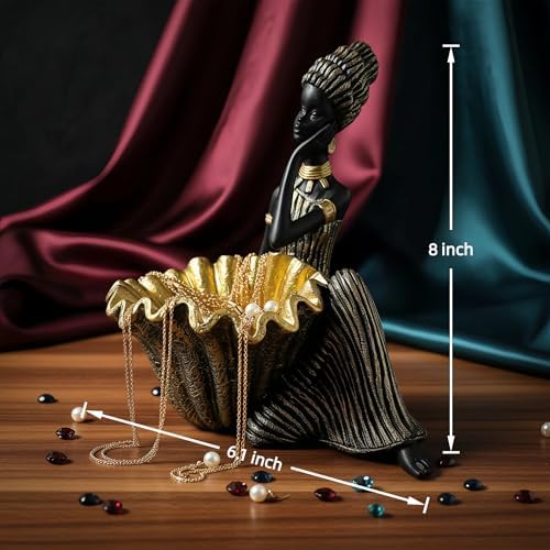 Lescafita African Lady Decorative Bowl Statue Black Gold Figurine - Image 3