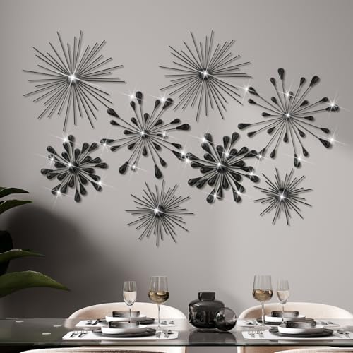 Blulu 8 Pcs Metal Starburst Wall Art, 3D Crystal Teardrop Rhinestone Wall Sculptures, Modern Mid Century Hanging Accents Decor for Living Room Bedroom Entryway Office Home Decoration by Blulu