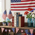 Lineshading 4 Pcs Patriotic Table Decoration Glod Bless American Wooden Book - Image 6