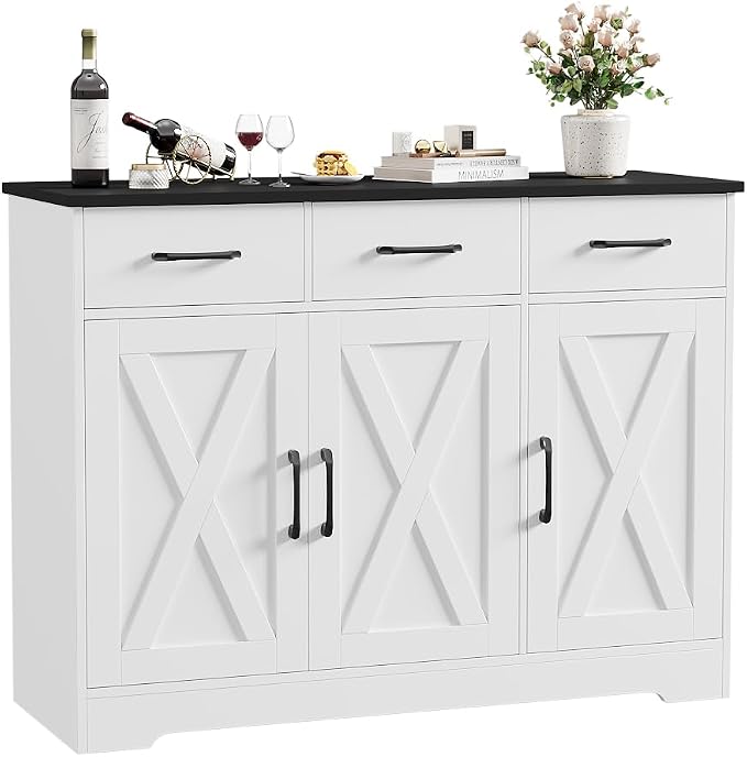 HOSTACK Modern Farmhouse Buffet Sideboard Cabinet, Barn Doors Storage Cabinet by HOSTACK