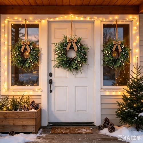 6 Pcs Small 4th of July Hanging Wreaths for Cabinets Patriotic Mini Candle Ring Wreath with Red White Blue Flowers Artificial Independence Day Wreath for Front Door (4, Winter White Berry) - Image 6