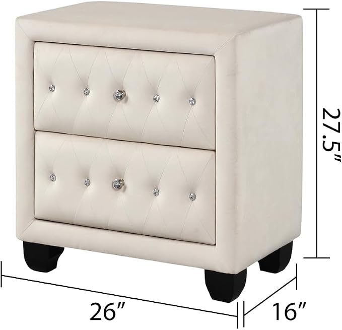 Sophia Modern Style Crystal Tufted 2-Drawer Nightstand Upholstered - Image 3