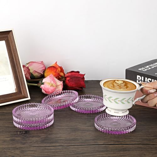 Modern Clear Coaster Set of 5- Glass Coasters for Drinks, Clear Purple - Image 2