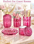 Haturi Hot Pink Bathroom Accessories Set, Glass Bathroom Set, 5 Pcs - Image 6