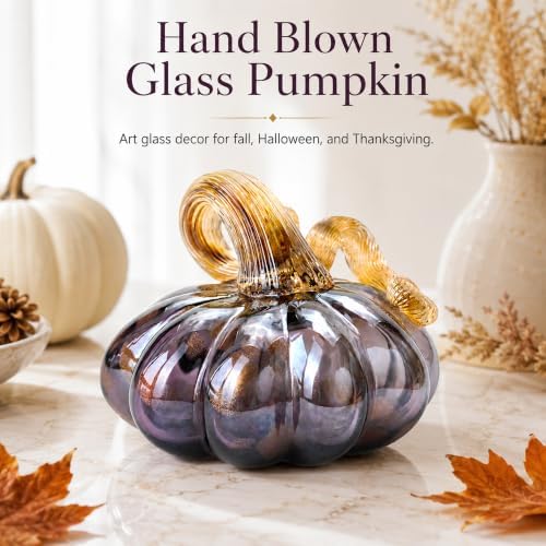 Purple Blown Glass Pumpkin Art Glass Fall Decor Pumpkin Thanksgiving Table - Image 4