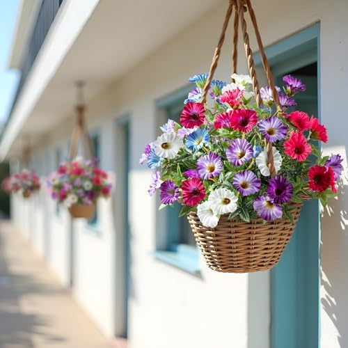 Colorful Artificial Morning Glory Flowers for Outdoor Planters, Premium UV Resistant Silk Faux Flowers for Porch, Hanging Basket & Window Box, Vibrant Garden Decor, No Pot, 13.3 Inch, 4 Bundles - Image 6