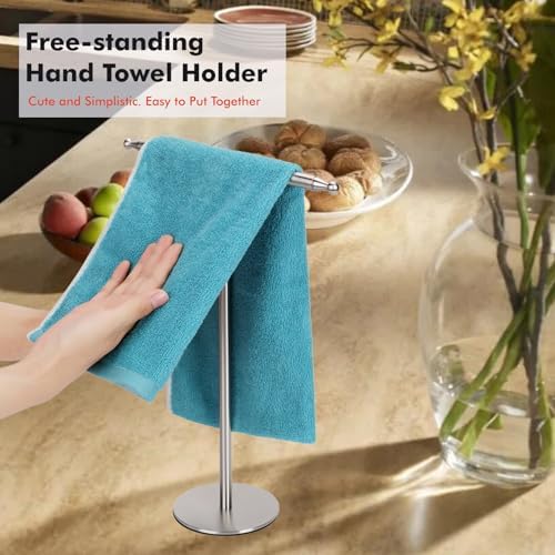 Hand Towel Holder Stand for Bathroom Vanity Countertop Stainless Steel T-Shape Free Standing Towel Rack Stand Towel Bar for Bathroom Kitchen (Brushed Nickel) - Image 2