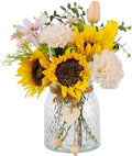 Leftover Fake Flowers in Vase, Artificial Sunflower Bouquets with Flower Arrangement Holder, Table Centerpieces for Dining Room, Faux Silk Sunflowers, Carnations and Tulips Arrangement by LEFTOVER