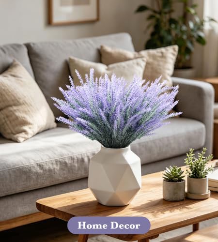 24 Bundles Artificial Lavender Fake Flowers Faux Plastic Plants Purple Flowers for Home Wedding Kitchen Garden Patio Window Box Office Indoor Outdoor Decor,Centerpieces for Tables(Gray Purple) - Image 6