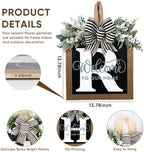 Ultra Large 14'' Last Name All Year Round Front Door Wreath with 26 Initial Letter Welcome Sign All Seasons Eucalyptus Garland and Bow Wreaths for Front Door Porch Farmhouse Decoration (R) - Image 4