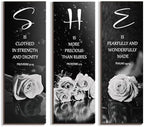 DONFENTHY 3 Pcs Black And White Bedroom Decor White Rose Wooden Wall Decor Black Grey Bathroom Decor Inspirational Farmhouse Office Sign With SHE Bible Words For Women Girl Home Decor(White 12x4Inch) by DONFENTHY