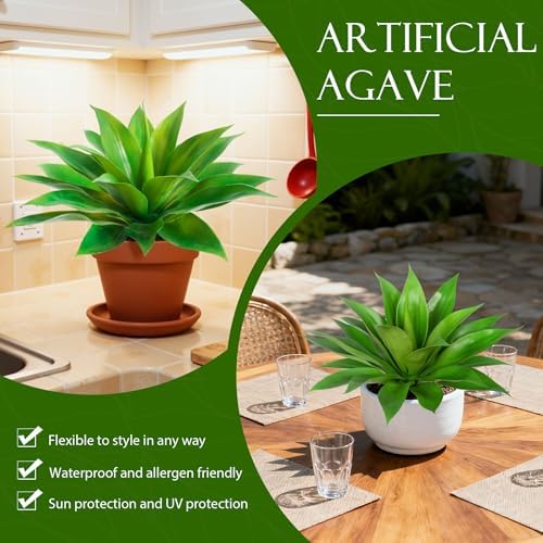 Artificial Agave Plant, Green, 17.8", 1Pcs - Image 4
