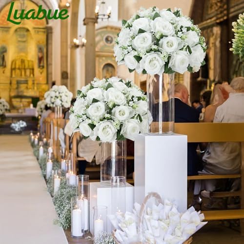 2 Pcs Flower Centerpieces for Tables White Arrangement Bouquet, 12.6in - Image 2