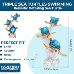 Sea Turtle Statue Triple Turtles Swimming on Coral Reef Base – Ocean-Inspired Polystone Figurine for Coastal, Beach & Nautical Home Decor – Tabletop Accent Sculpture (Blue, 9.5”) - Image 3