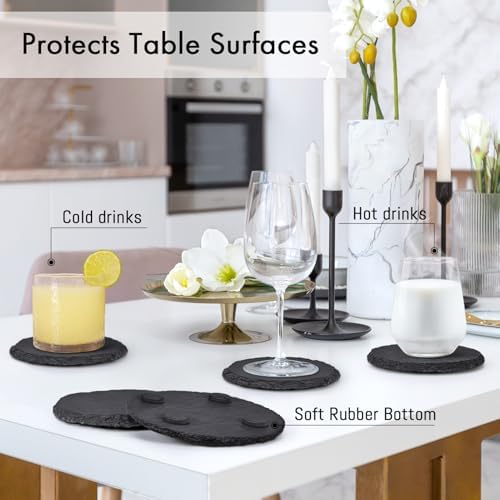 Slate Coasters Set of 8 with Metal Holder, Modern Stone Coasters for Drinks - Image 4