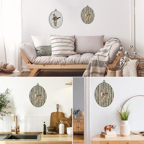 dvhdajed Vintage Olive Deer Oval Wall Art Decor, Deer Nursery Decor,Farmhouse Reindeer Framed Canvas Art, Retro Rustic Reindeer Wall Hanging Decoration for Kitchen Living Room Bathroom, 8.7x11.3 In - Image 5