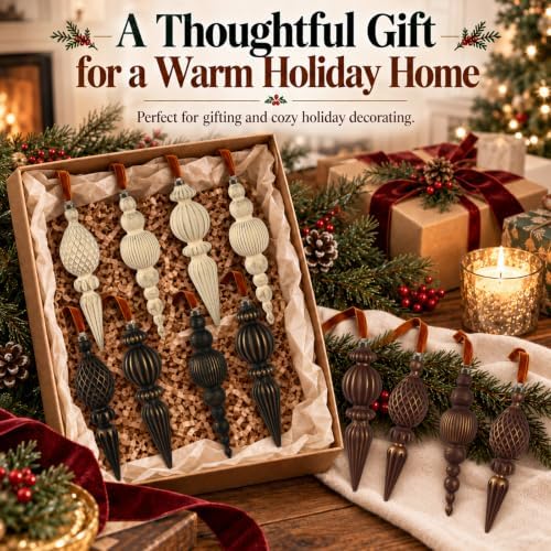 Vintage Christmas Ornaments, Rustic Finial Hanging Decor for Tree, 12pcs - Image 7