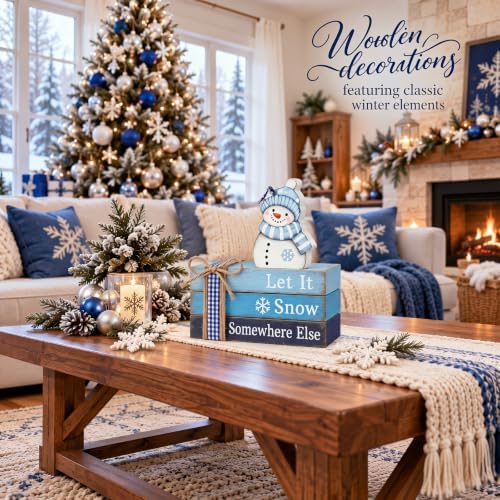 4 Pcs Snowman Christmas Decoration Blue Christmas Tabletop Signs - Image 6