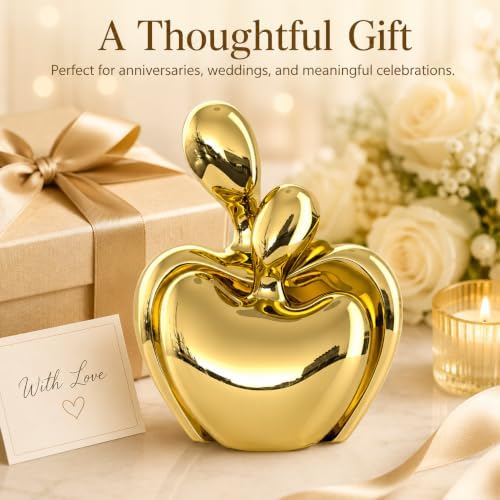 XMGZQ Hugging Couple Statue Ceramic Lover Figurine Home Decor is a Romantic Gift for Her on Wedding Anniversary and Valentines, TV Stand Decoration Knick Knacks for Shelves (Gold, 7in) - Image 7