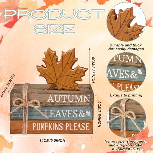 4 Pcs Fall Decorations for Home, Maple Leaf Book Stack Block Sign - Image 6
