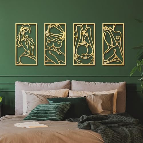 Bakovity Gold Metal Bathroom Wall Art Minimalist Line Art Wall Decor Gold Abstract Modern Wall Decor for Bathroom Living Room Bedroom (4 Pcs,17 x 9 in) by BakovityOutdoorGlovesGear