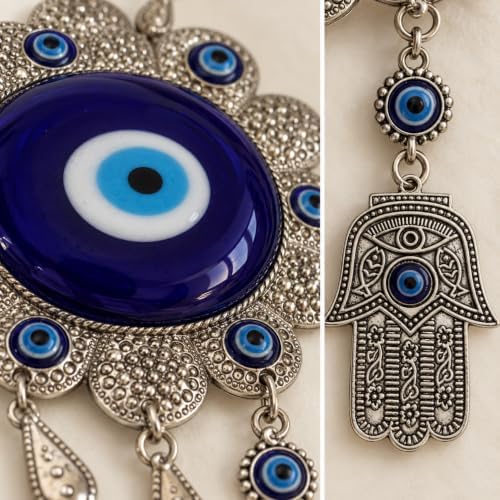 Blue Evil Eye Hamsa Hand Wall Hanging Ornament Decor, Sunflower Design - Image 3