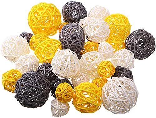 Patelai Wicker Ball Orbs,Yellow, Gray, White,2.4'',2'',1.6'',1.2'' by Patelai