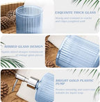 Blue Glass Bathroom Accessories Set 5 Piece, Vintage Ribbed Soap Dispenser, Toothbrush Holder, Tumbler, Qtip Jars, Cute Aesthetic Vanity Organizer for Home, Restroom Countertop Decor - Image 6