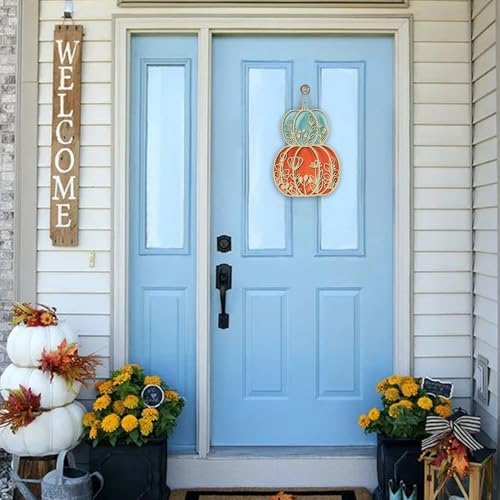 Fall Thanksgiving Pumpkin Front Door Sign, Autumn Flower Wood - Image 4